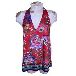 Express Halter Top Size Medium Floral Boho Gypsy Summer Beach Satin‎ Split Back